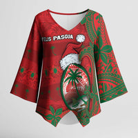 Guam Christmas Kimono Sleeve Blouse Chamorro Seal Hat Santa Tribal Waves - Polynesian Pride