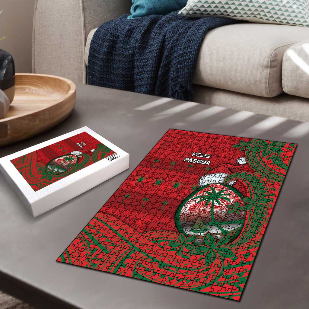 Guam Christmas Puzzle Chamorro Seal Hat Santa Tribal Waves - Polynesian Pride