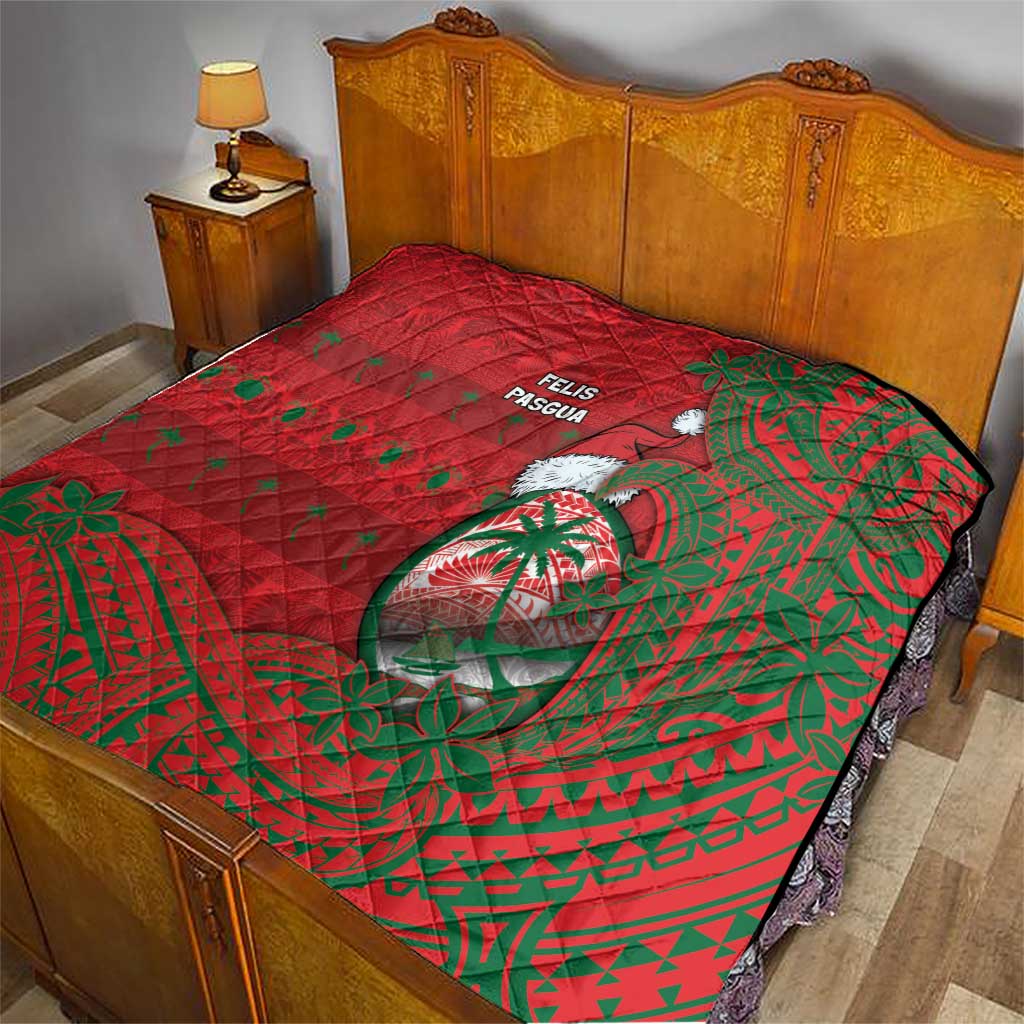 Guam Christmas Quilt Chamorro Seal Hat Santa Tribal Waves - Polynesian Pride