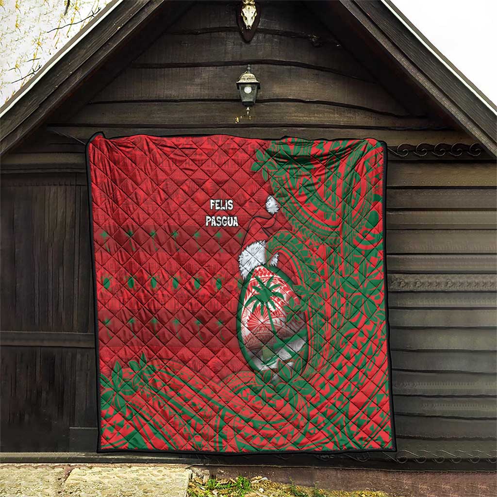 Guam Christmas Quilt Chamorro Seal Hat Santa Tribal Waves - Polynesian Pride