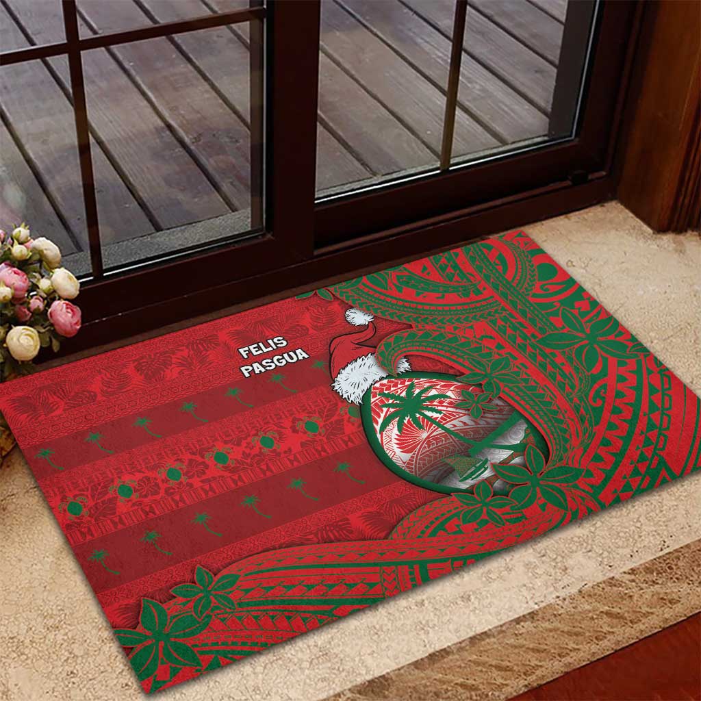 Guam Christmas Rubber Doormat Chamorro Seal Hat Santa Tribal Waves - Polynesian Pride