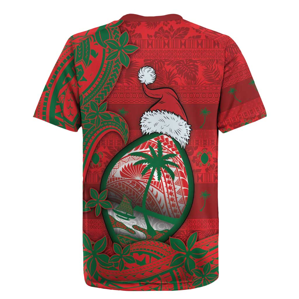 Guam Christmas Rugby Jersey Chamorro Seal Hat Santa Tribal Waves - Polynesian Pride
