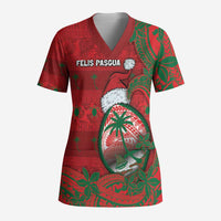 Guam Christmas Scrub Top Chamorro Seal Hat Santa Tribal Waves - Polynesian Pride