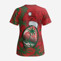 Guam Christmas Scrub Top Chamorro Seal Hat Santa Tribal Waves - Polynesian Pride