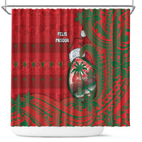 Guam Christmas Shower Curtain Chamorro Seal Hat Santa Tribal Waves - Polynesian Pride