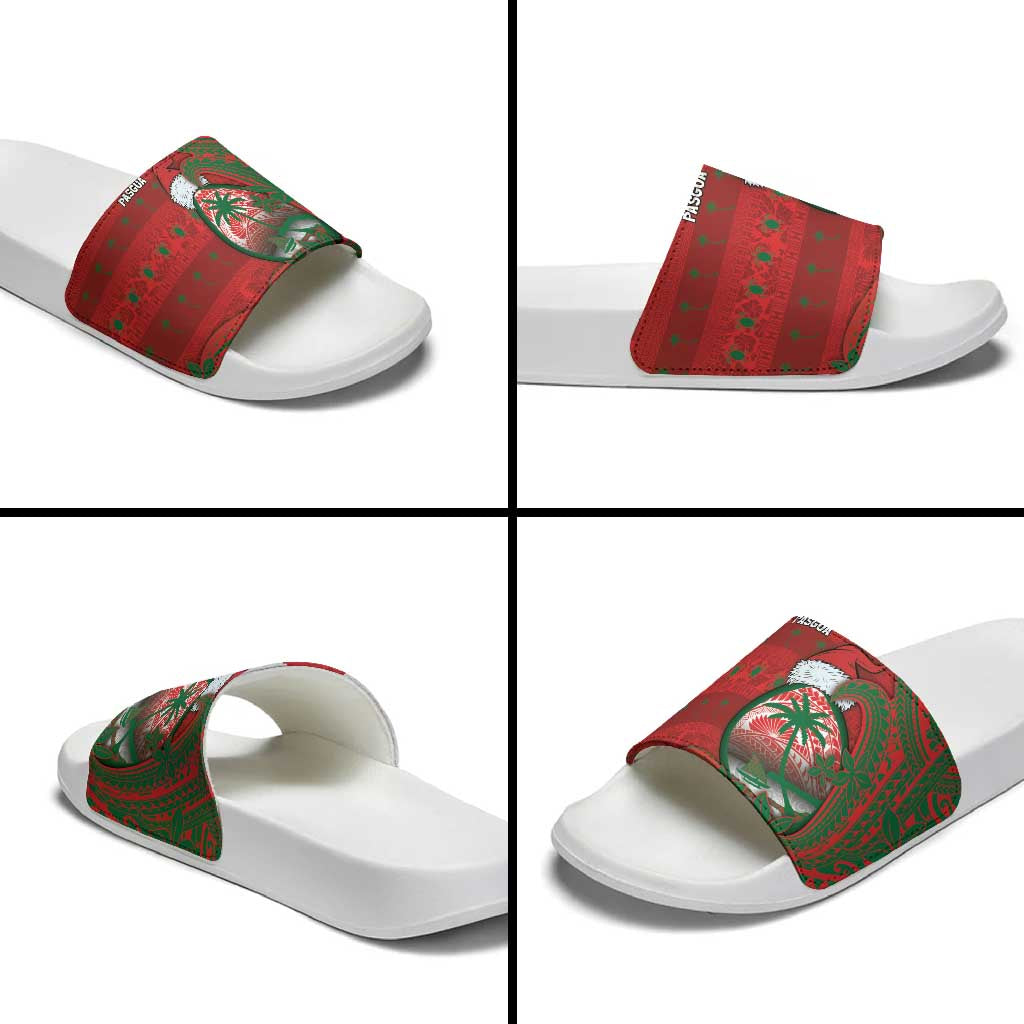 Guam Christmas Slide Sandals Chamorro Seal Hat Santa Tribal Waves - Polynesian Pride