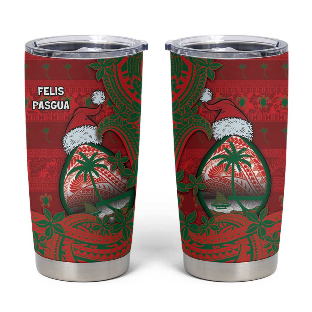 Guam Christmas Tumbler Cup Chamorro Seal Hat Santa Tribal Waves - Polynesian Pride
