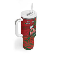 Guam Christmas Tumbler With Handle Chamorro Seal Hat Santa Tribal Waves - Polynesian Pride