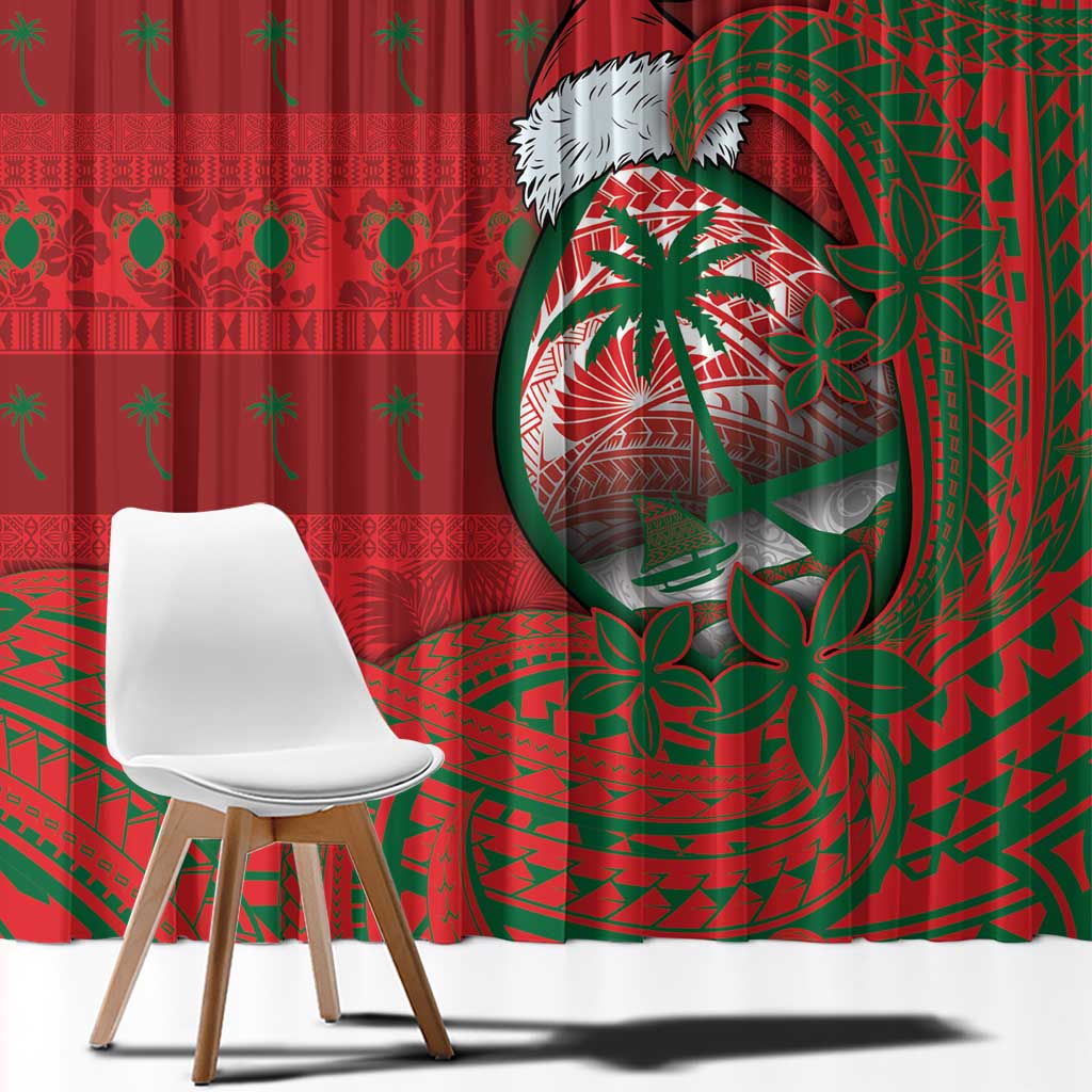Guam Christmas Window Curtain Chamorro Seal Hat Santa Tribal Waves - Polynesian Pride