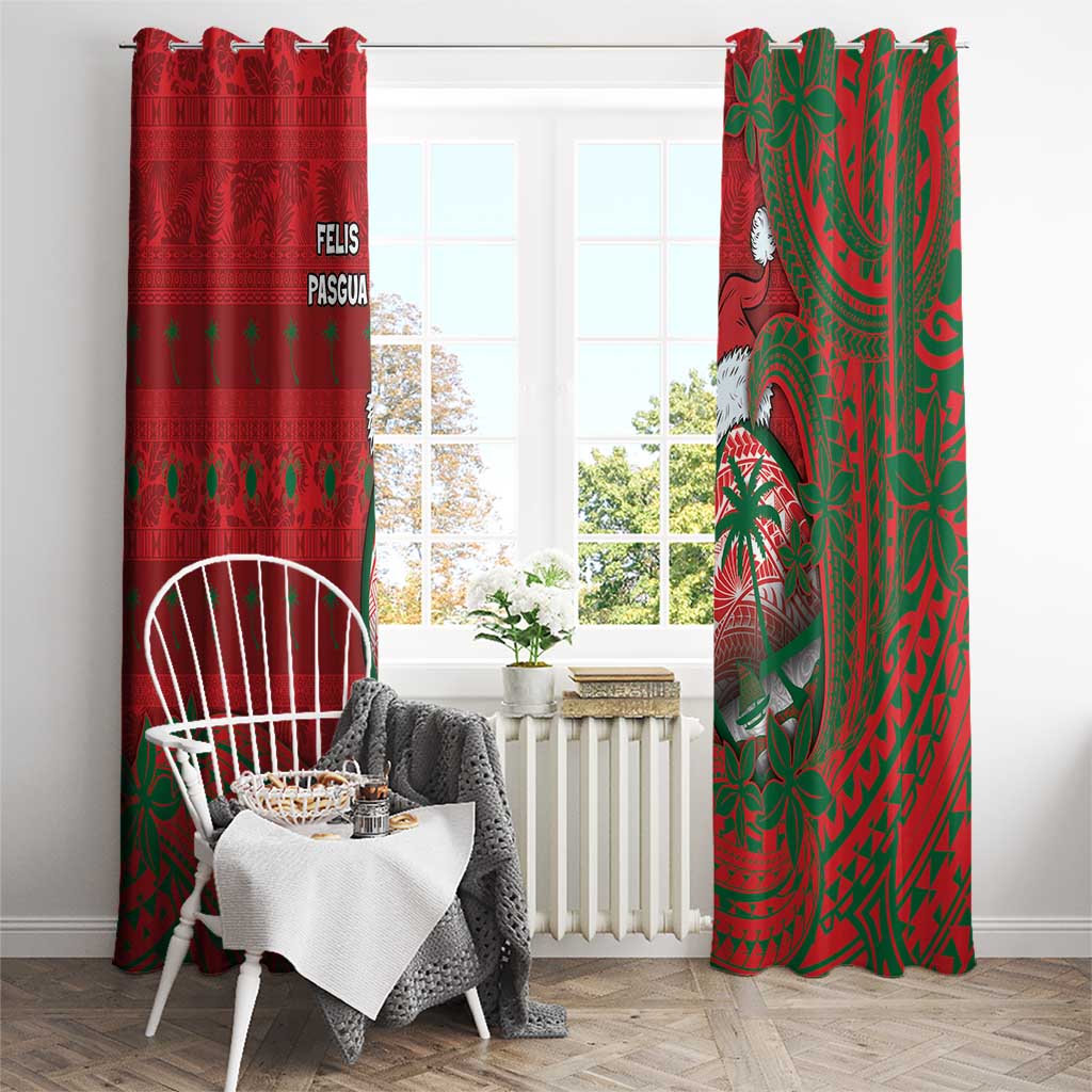 Guam Christmas Window Curtain Chamorro Seal Hat Santa Tribal Waves - Polynesian Pride