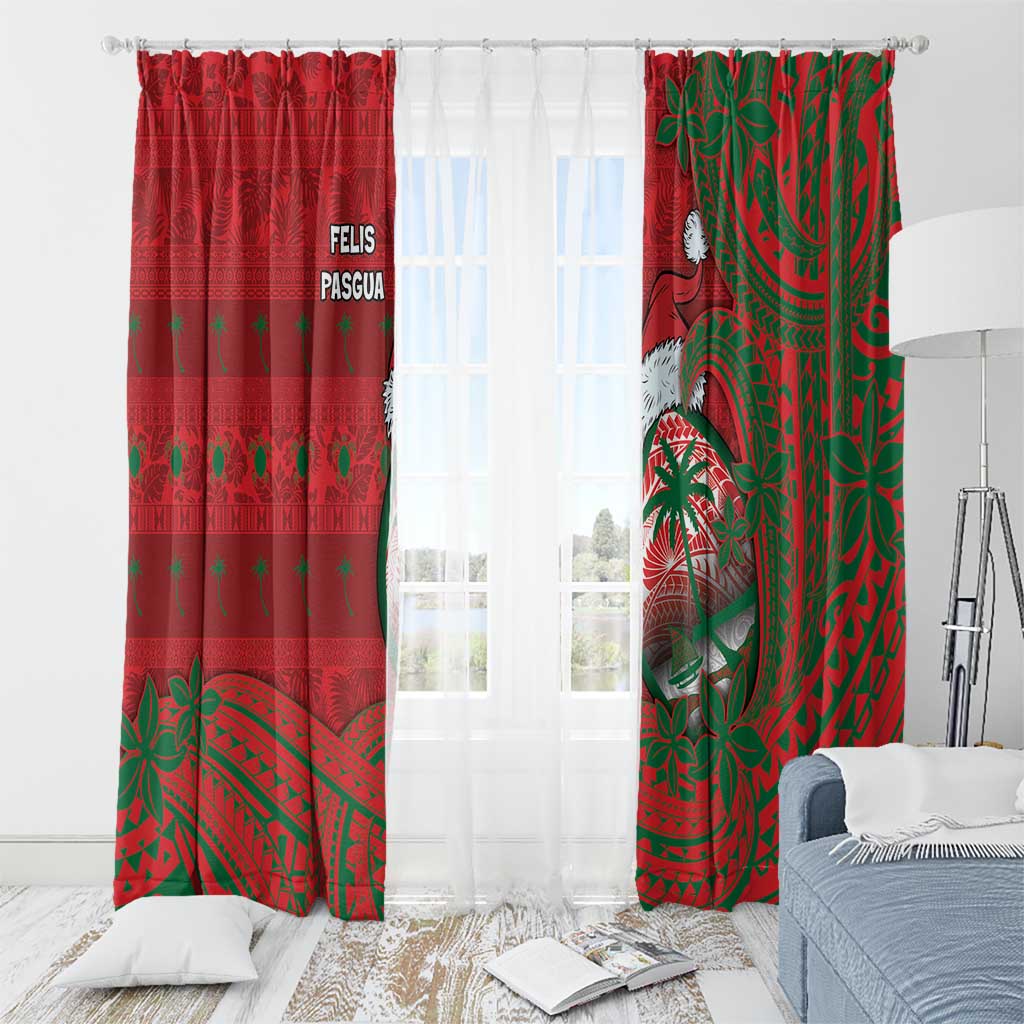 Guam Christmas Window Curtain Chamorro Seal Hat Santa Tribal Waves - Polynesian Pride