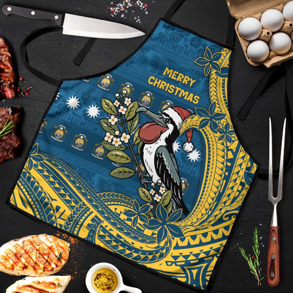 Nauru Christmas Apron Frigatebird Bird Santa Tribal Waves - Polynesian Pride