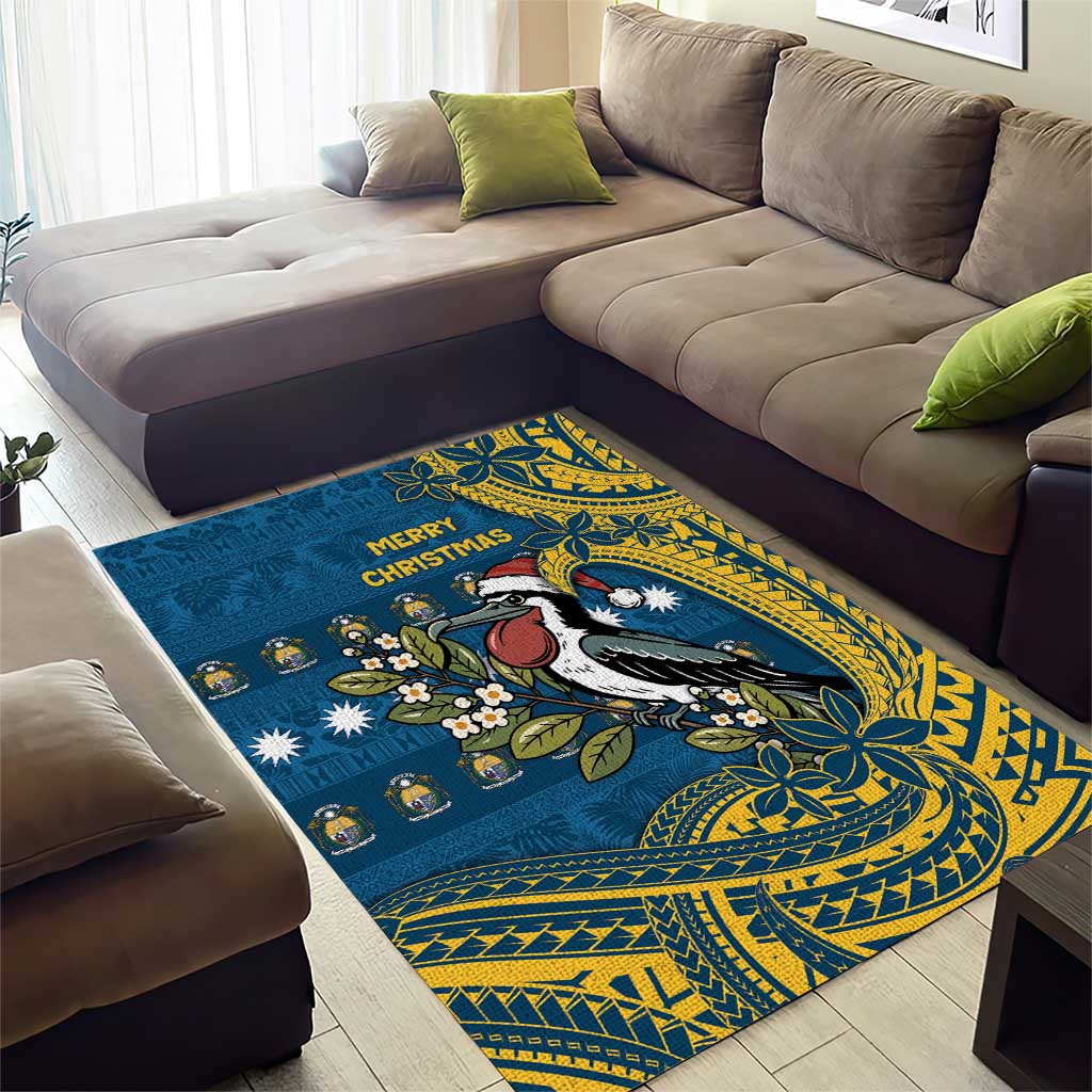 Nauru Christmas Area Rug Frigatebird Bird Santa Tribal Waves - Polynesian Pride