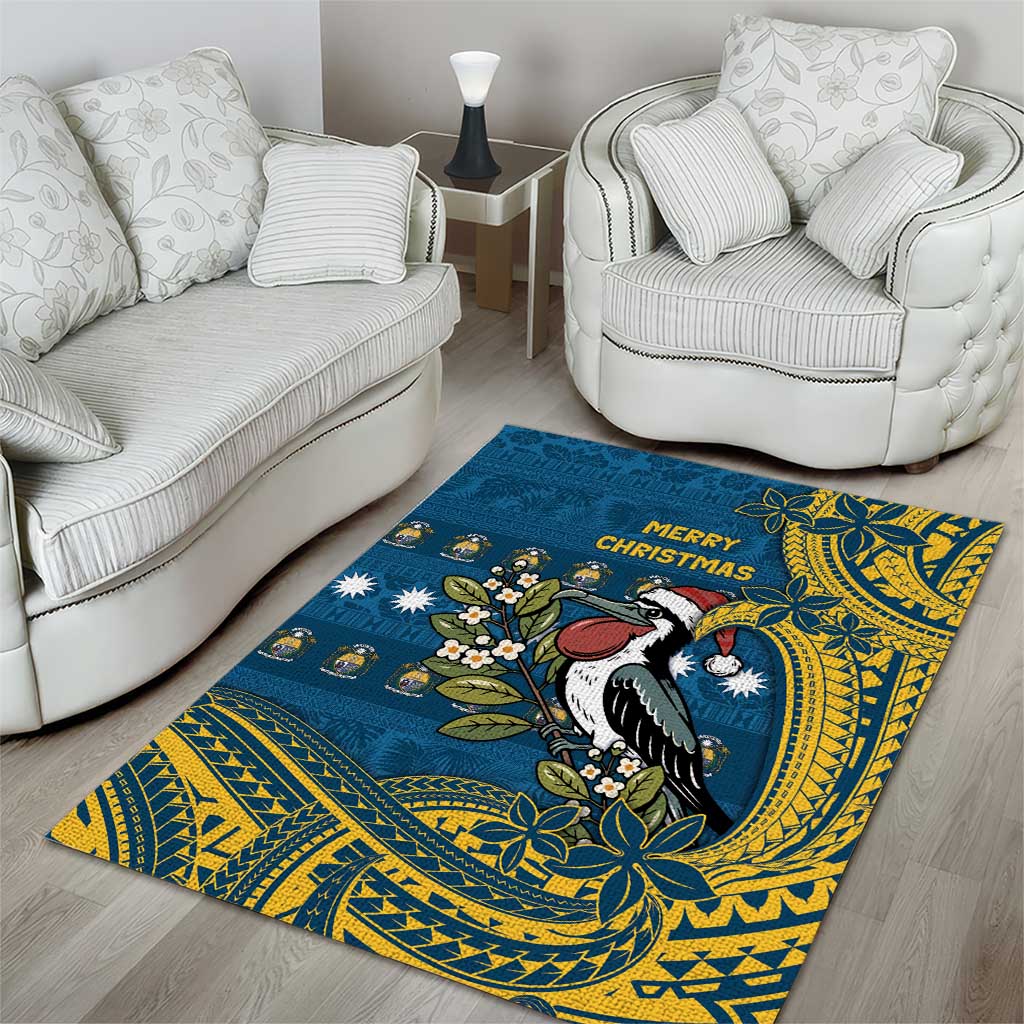 Nauru Christmas Area Rug Frigatebird Bird Santa Tribal Waves - Polynesian Pride