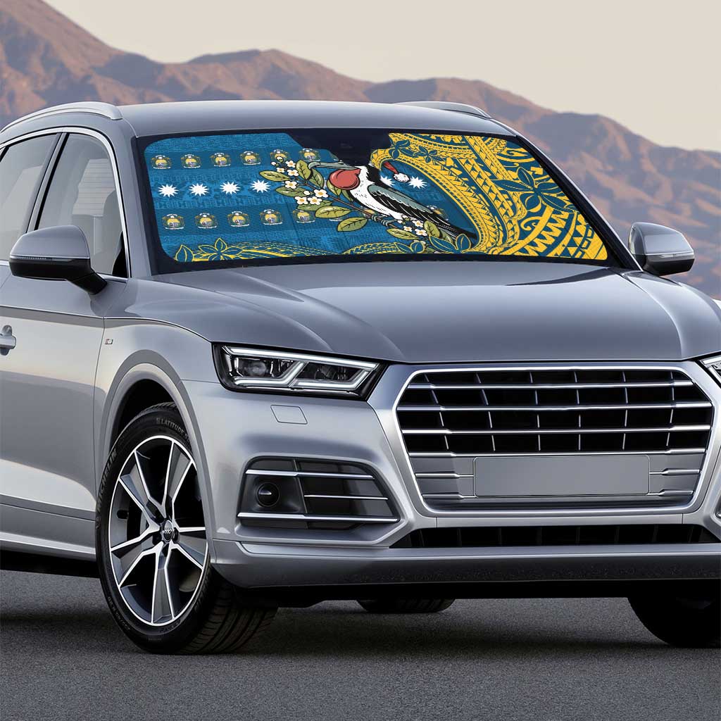 Nauru Christmas Auto Sun Shade Frigatebird Bird Santa Tribal Waves - Polynesian Pride