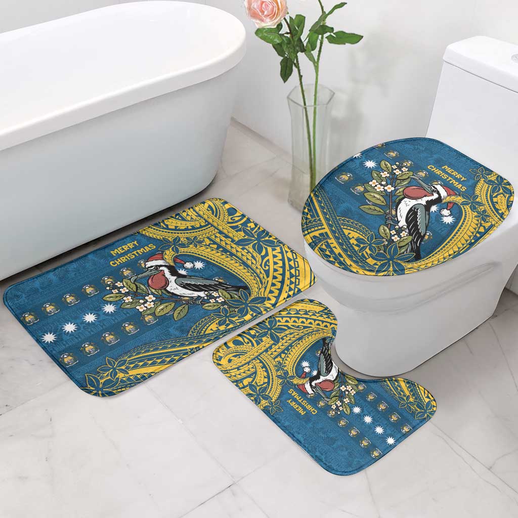 Nauru Christmas Bathroom Set Frigatebird Bird Santa Tribal Waves - Polynesian Pride