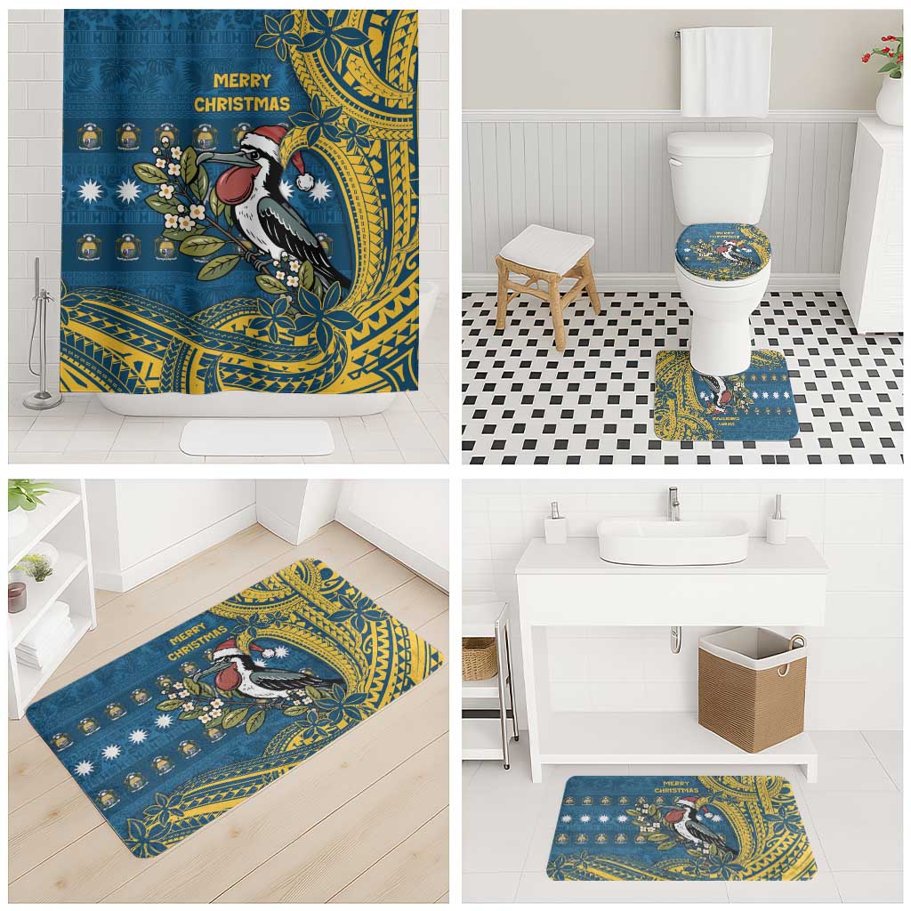 Nauru Christmas Bathroom Set Frigatebird Bird Santa Tribal Waves - Polynesian Pride