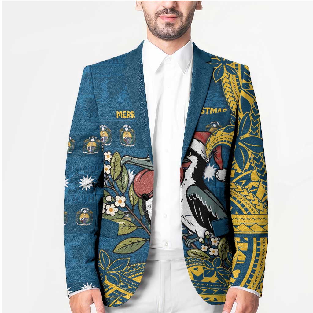 Nauru Christmas Blazer Frigatebird Bird Santa Tribal Waves - Polynesian Pride