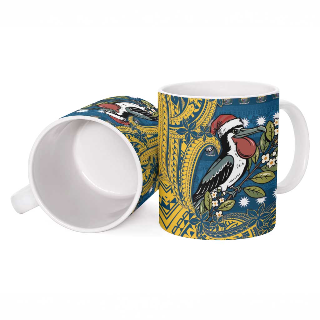 Nauru Christmas Ceramic Mug Frigatebird Bird Santa Tribal Waves - Polynesian Pride