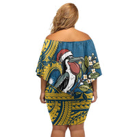 Nauru Christmas Family Matching Off Shoulder Short Dress and Hawaiian Shirt Frigatebird Bird Santa Tribal Waves - Polynesian Pride