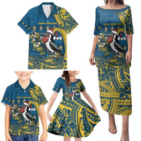 Nauru Christmas Family Matching Puletasi and Hawaiian Shirt Frigatebird Bird Santa Tribal Waves - Polynesian Pride