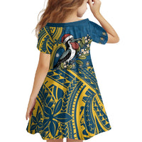 Nauru Christmas Family Matching Short Sleeve Bodycon Dress and Hawaiian Shirt Frigatebird Bird Santa Tribal Waves - Polynesian Pride