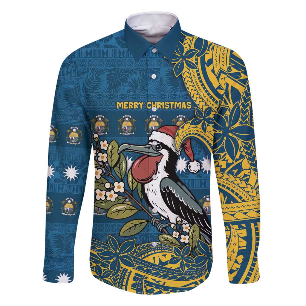 Nauru Christmas Family Matching Summer Maxi Dress and Hawaiian Shirt Frigatebird Bird Santa Tribal Waves - Polynesian Pride