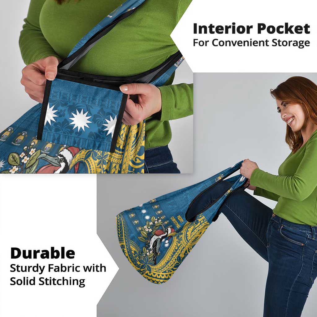 Nauru Christmas Grocery Bag Frigatebird Bird Santa Tribal Waves - Polynesian Pride