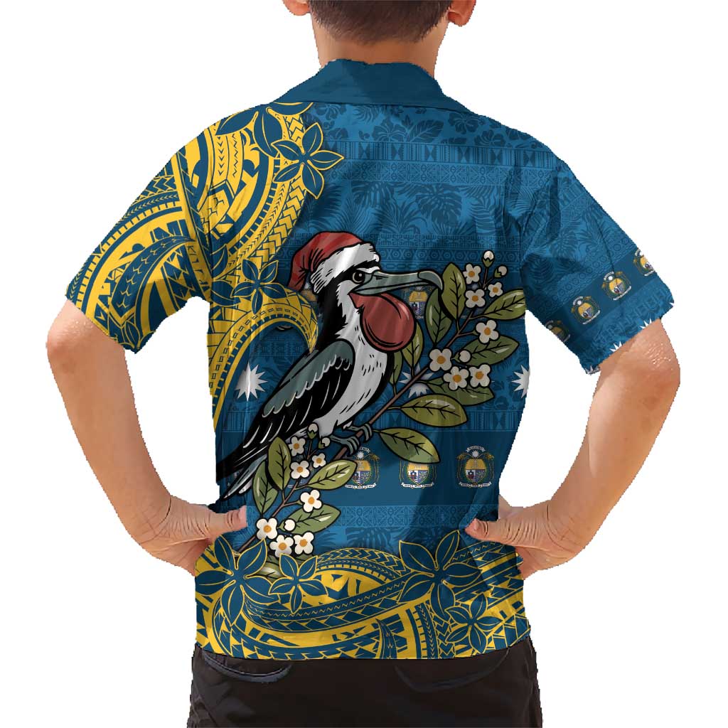 Nauru Christmas Hawaiian Shirt Frigatebird Bird Santa Tribal Waves - Polynesian Pride