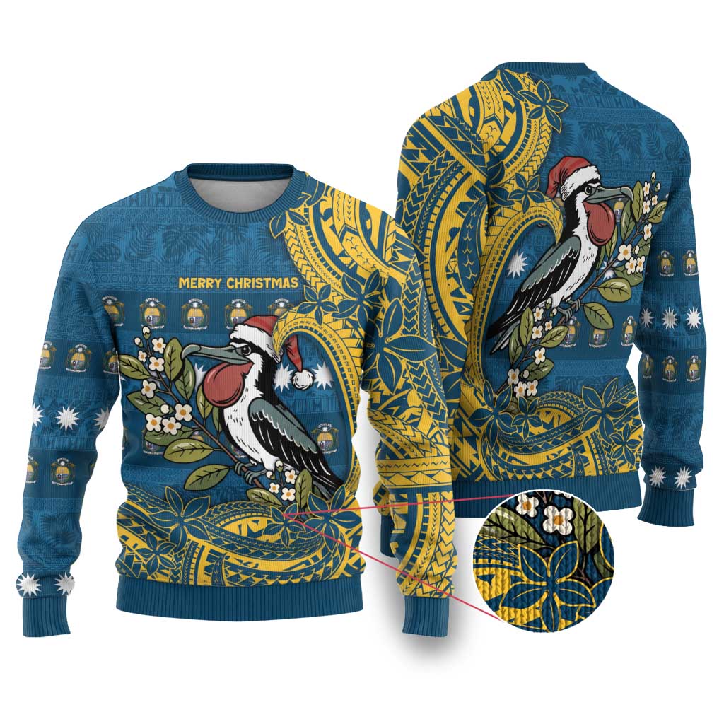 Nauru Christmas Ugly Christmas Sweater Frigatebird Bird Santa Tribal Waves - Polynesian Pride