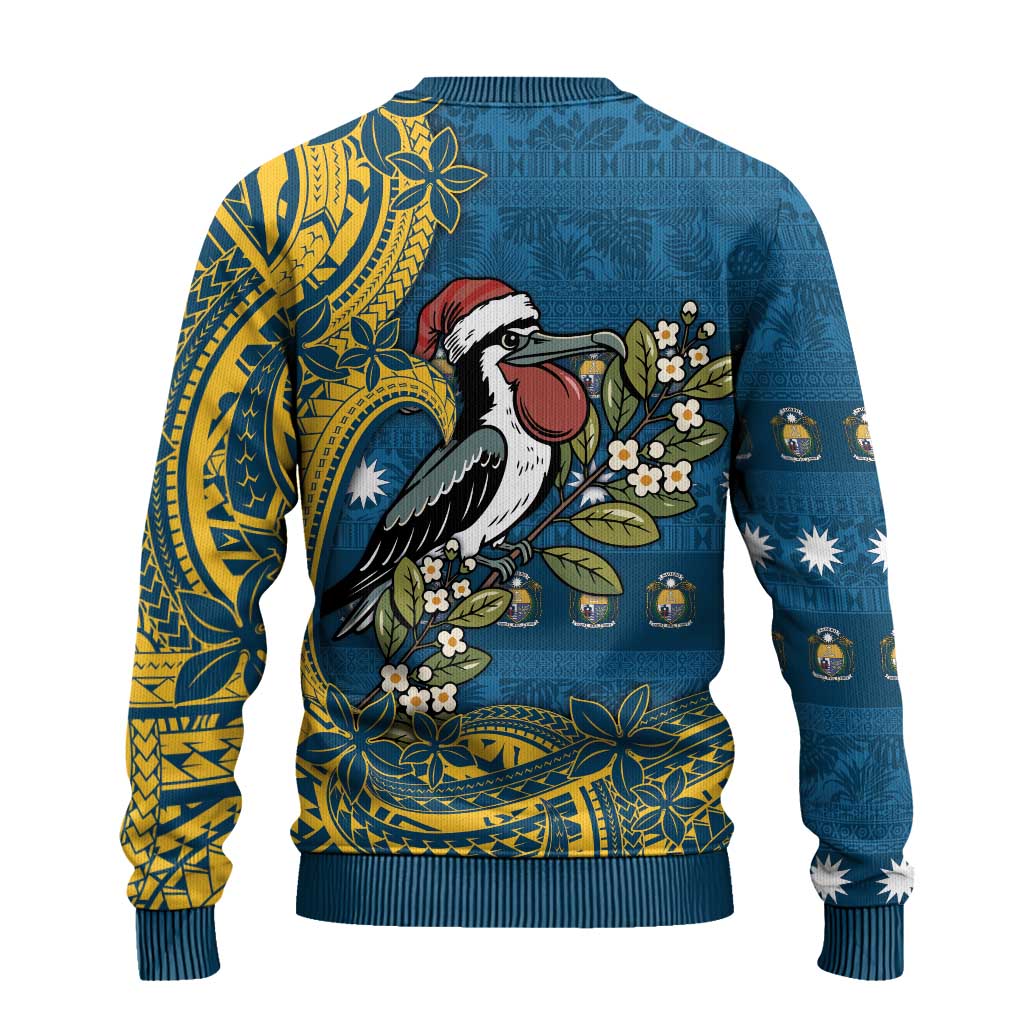 Nauru Christmas Ugly Christmas Sweater Frigatebird Bird Santa Tribal Waves - Polynesian Pride