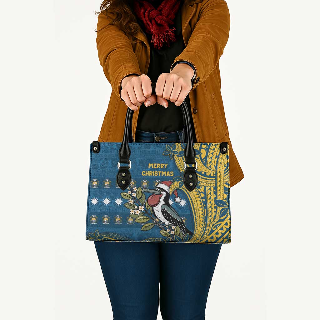 Nauru Christmas Leather Bag Frigatebird Bird Santa Tribal Waves - Polynesian Pride