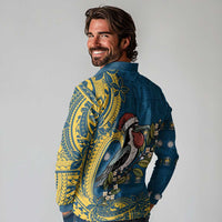 Nauru Christmas Long Sleeve Polo Shirt Frigatebird Bird Santa Tribal Waves DT05 - Polynesian Pride