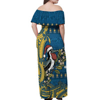 Nauru Christmas Off Shoulder Maxi Dress Frigatebird Bird Santa Tribal Waves - Polynesian Pride