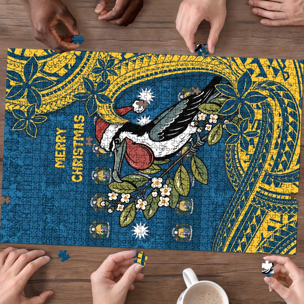 Nauru Christmas Puzzle Frigatebird Bird Santa Tribal Waves - Polynesian Pride
