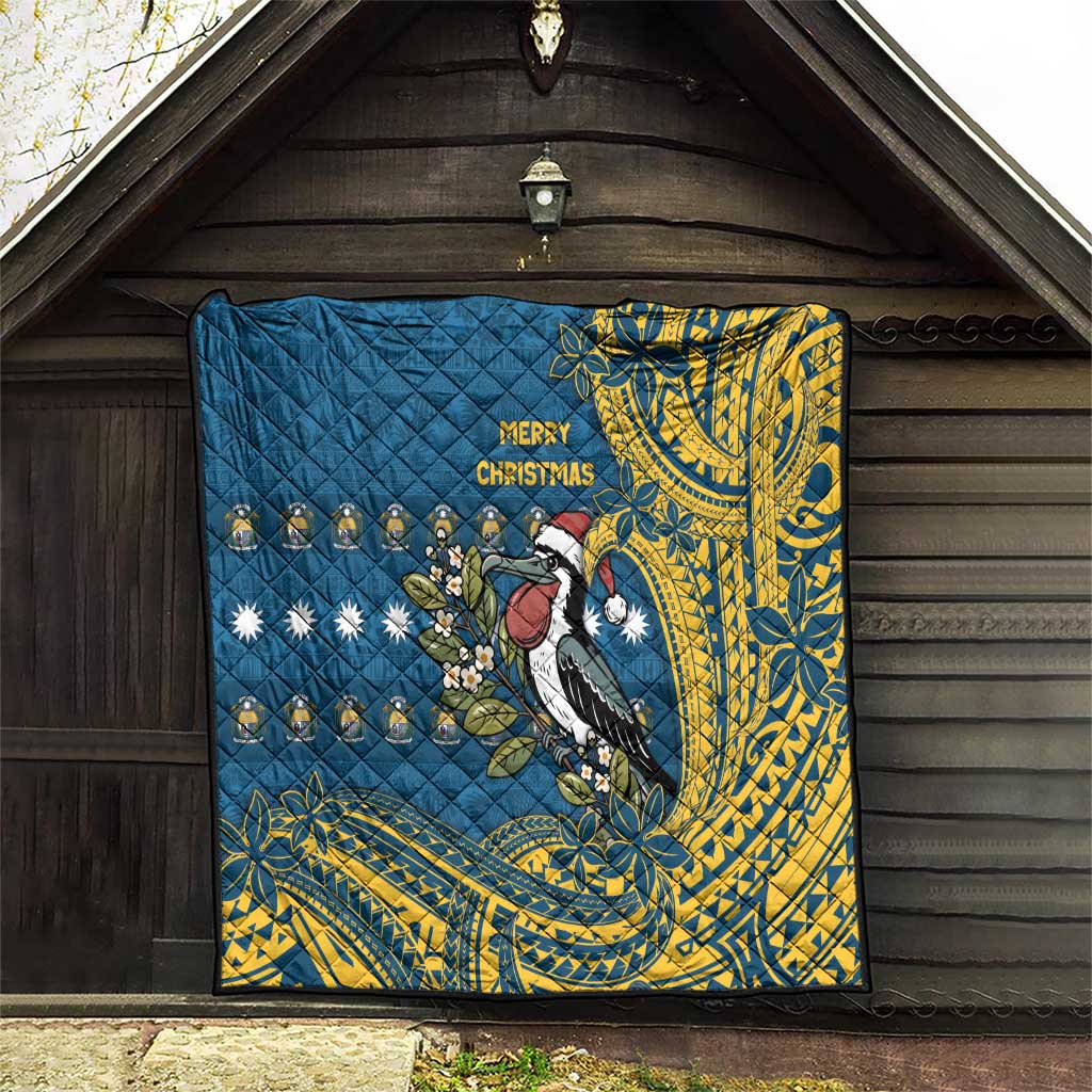 Nauru Christmas Quilt Frigatebird Bird Santa Tribal Waves - Polynesian Pride
