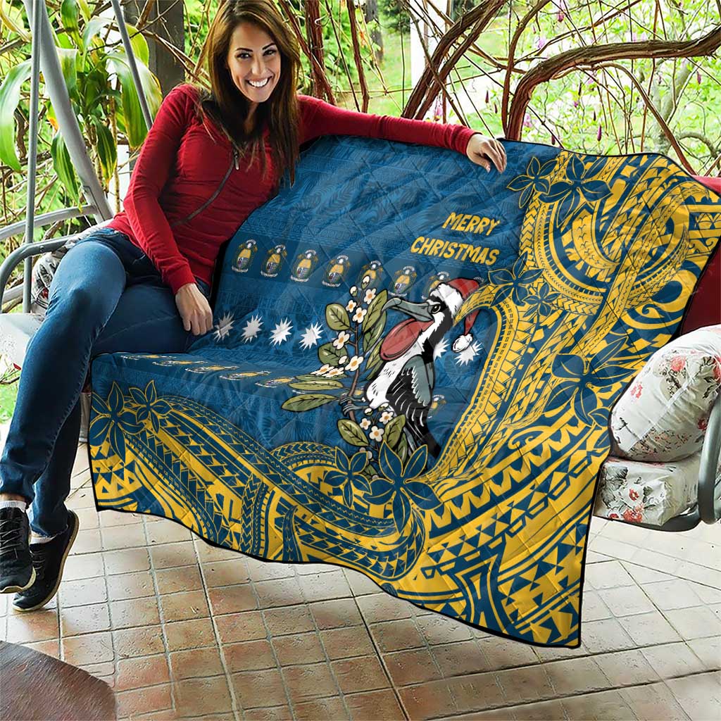 Nauru Christmas Quilt Frigatebird Bird Santa Tribal Waves - Polynesian Pride