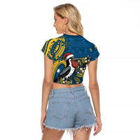 Nauru Christmas Raglan Cropped T Shirt Frigatebird Bird Santa Tribal Waves DT05 - Polynesian Pride
