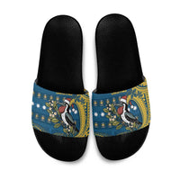 Nauru Christmas Slide Sandals Frigatebird Bird Santa Tribal Waves - Polynesian Pride