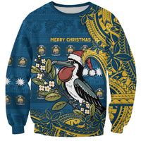 Nauru Christmas Sweatshirt Frigatebird Bird Santa Tribal Waves DT05 Unisex Deep Blue - Polynesian Pride