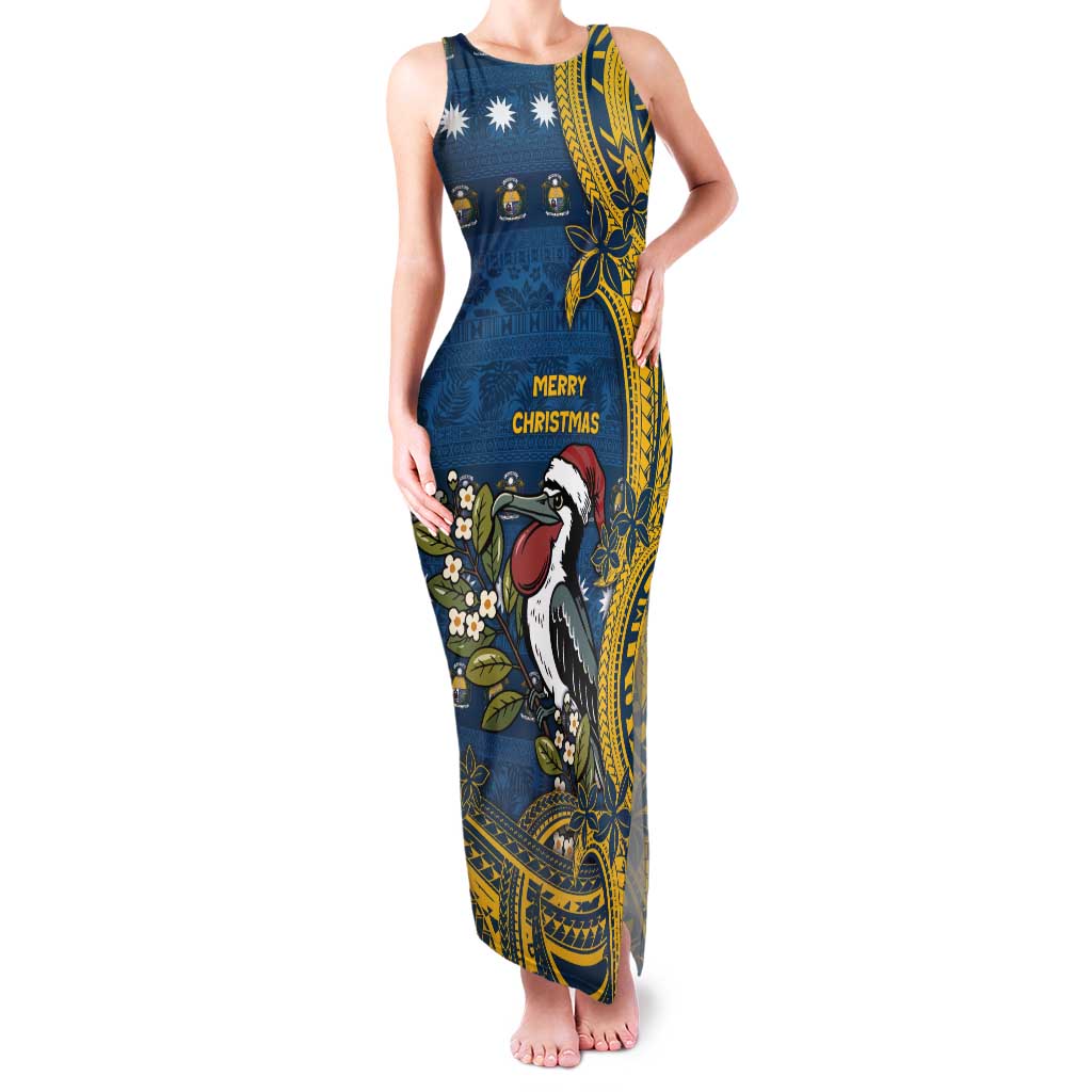 Nauru Christmas Tank Maxi Dress Frigatebird Bird Santa Tribal Waves - Polynesian Pride