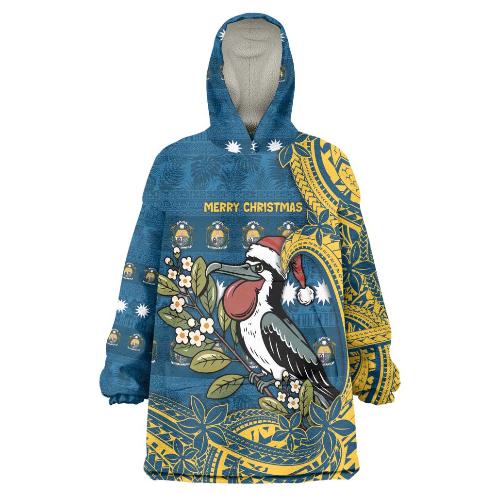 Nauru Christmas Wearable Blanket Hoodie Frigatebird Bird Santa Tribal Waves - Polynesian Pride