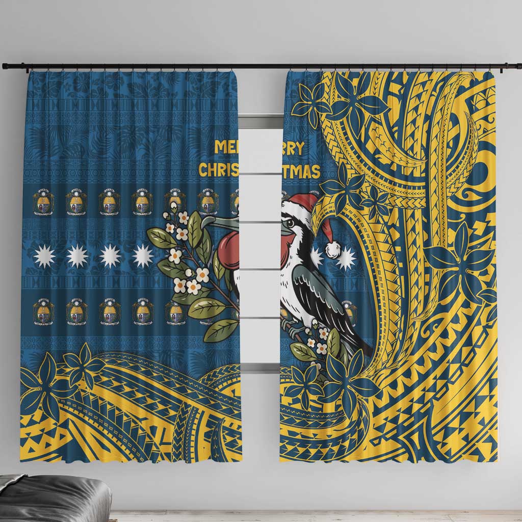 Nauru Christmas Window Curtain Frigatebird Bird Santa Tribal Waves - Polynesian Pride