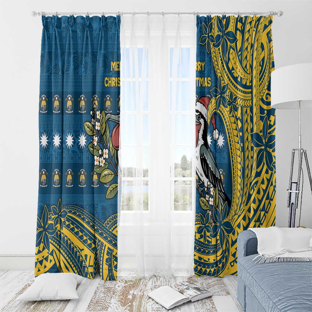 Nauru Christmas Window Curtain Frigatebird Bird Santa Tribal Waves - Polynesian Pride