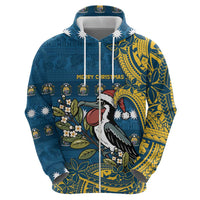 Nauru Christmas Zip Hoodie Frigatebird Bird Santa Tribal Waves DT05 - Polynesian Pride