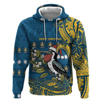 Nauru Christmas Zip Hoodie Frigatebird Bird Santa Tribal Waves DT05 Pullover Hoodie Deep Blue - Polynesian Pride