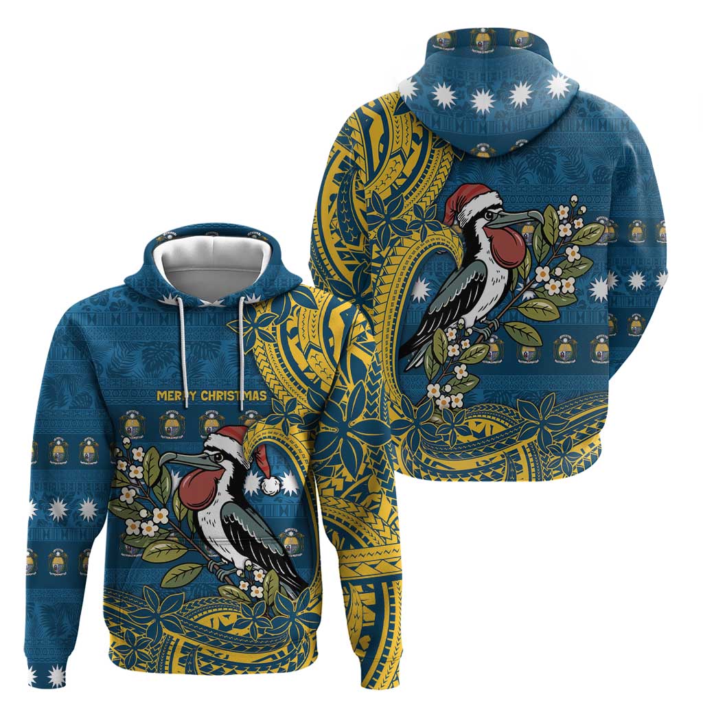Nauru Christmas Zip Hoodie Frigatebird Bird Santa Tribal Waves DT05 - Polynesian Pride