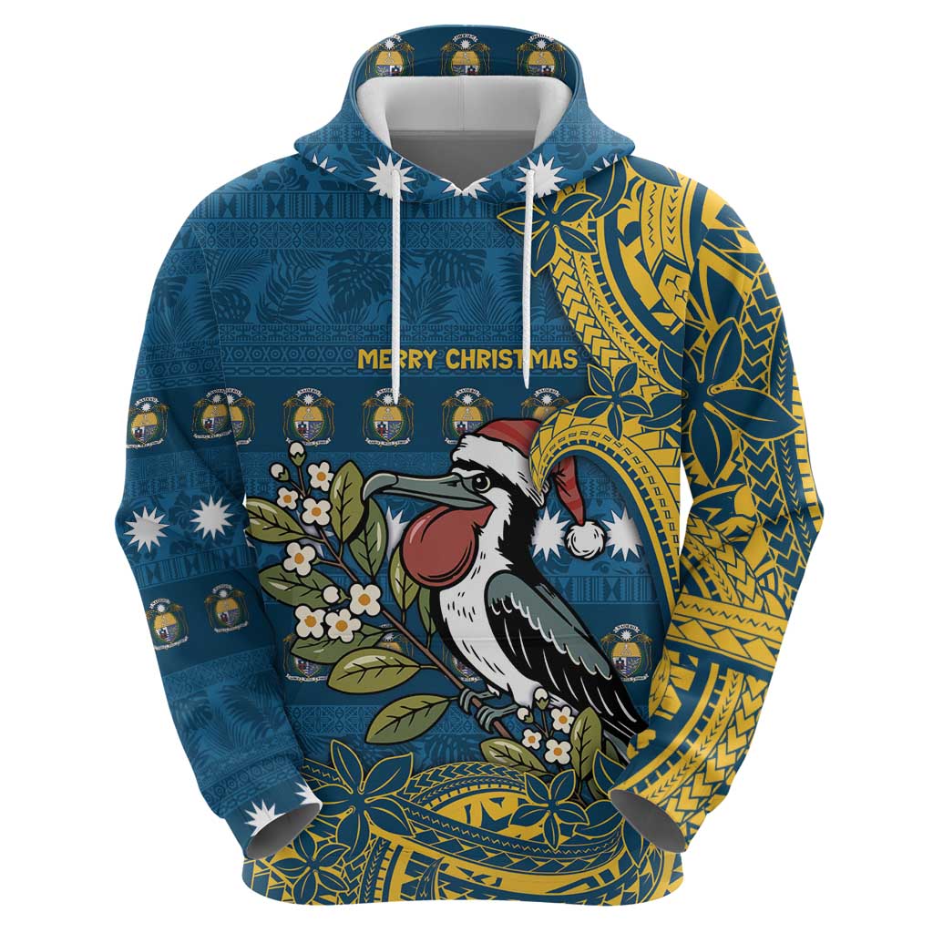 Nauru Christmas Zip Hoodie Frigatebird Bird Santa Tribal Waves DT05 - Polynesian Pride