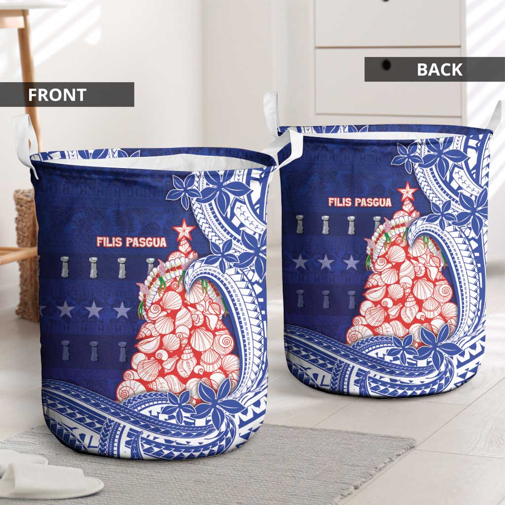 Northern Mariana Islands Christmas Laundry Basket Seashell Xmas Tree Tribal Waves - Polynesian Pride