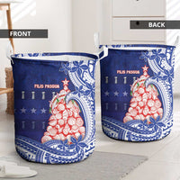 Northern Mariana Islands Christmas Laundry Basket Seashell Xmas Tree Tribal Waves - Polynesian Pride